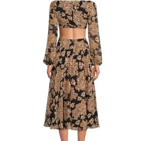 NWT Gianni Bini Black Brown V-Neck Cut Out Maxi Dress Size 12 - Picture 2 of 10